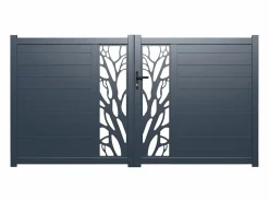 EXPERTLAND Puerta corredera eléctrica de aluminio semi transparente motivos L400xH179 cm antracita LABRIT II
