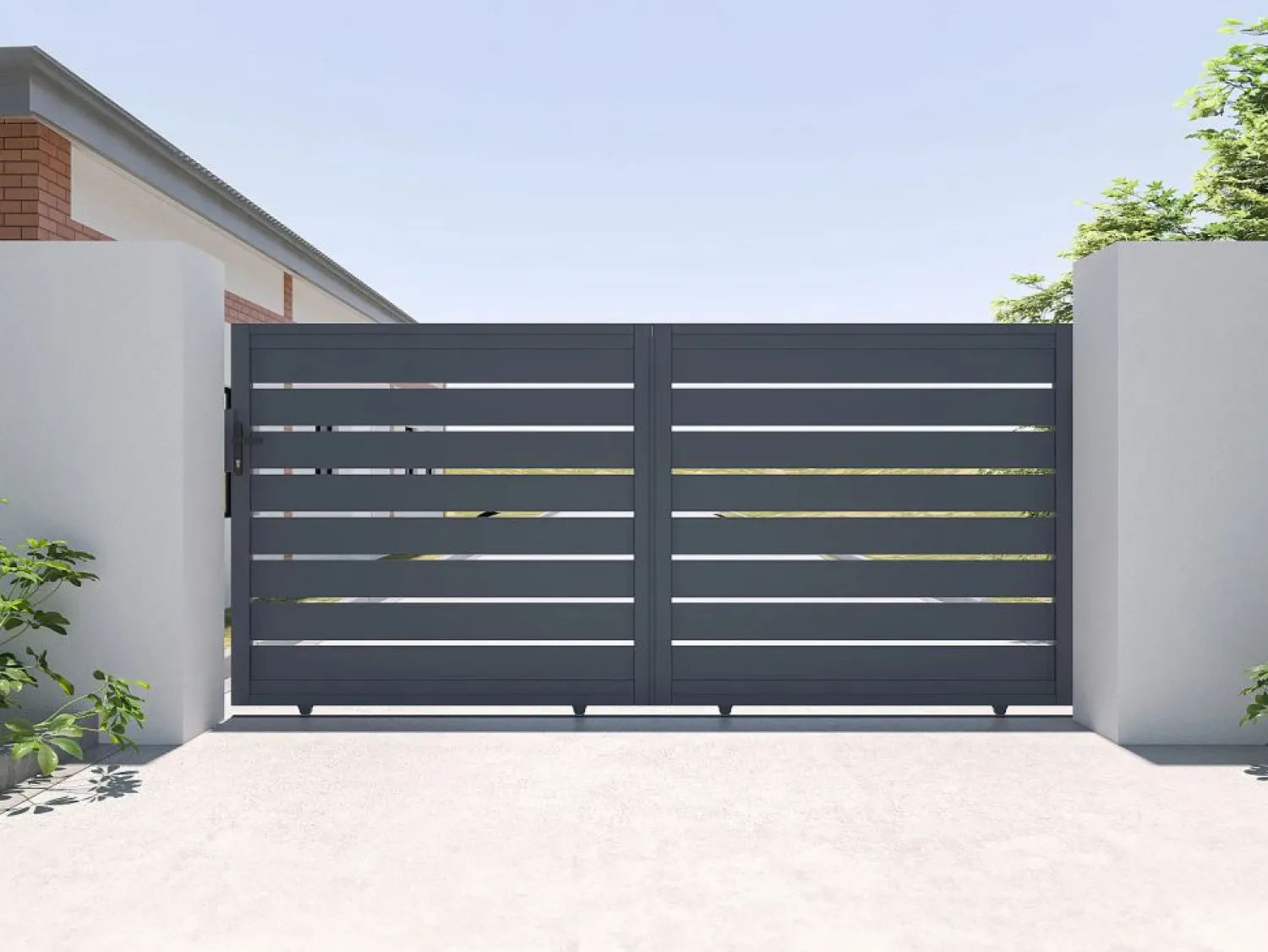 Discount EXPERTLAND Puerta corredera eléctrica de aluminio perforado L374 x H165 cm antracita PRIMO Gris antracita