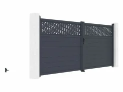 EXPERTLAND Puerta corredera eléctrica de aluminio semiperforada L397 x H181 cm antracita - BAZIO