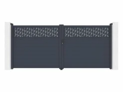 EXPERTLAND Puerta corredera eléctrica de aluminio semiperforada L397 x H181 cm antracita - BAZIO