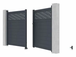 EXPERTLAND Puerta corredera eléctrica de aluminio semiperforada L397 x H181 cm antracita - BAZIO