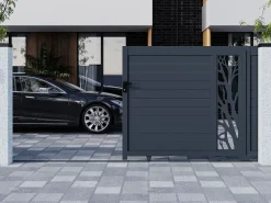 Discount Puerta corredera eléctrica de aluminio semitransparente Ancho 400 x Alt. 179 cm antracita LABRIT II Portón