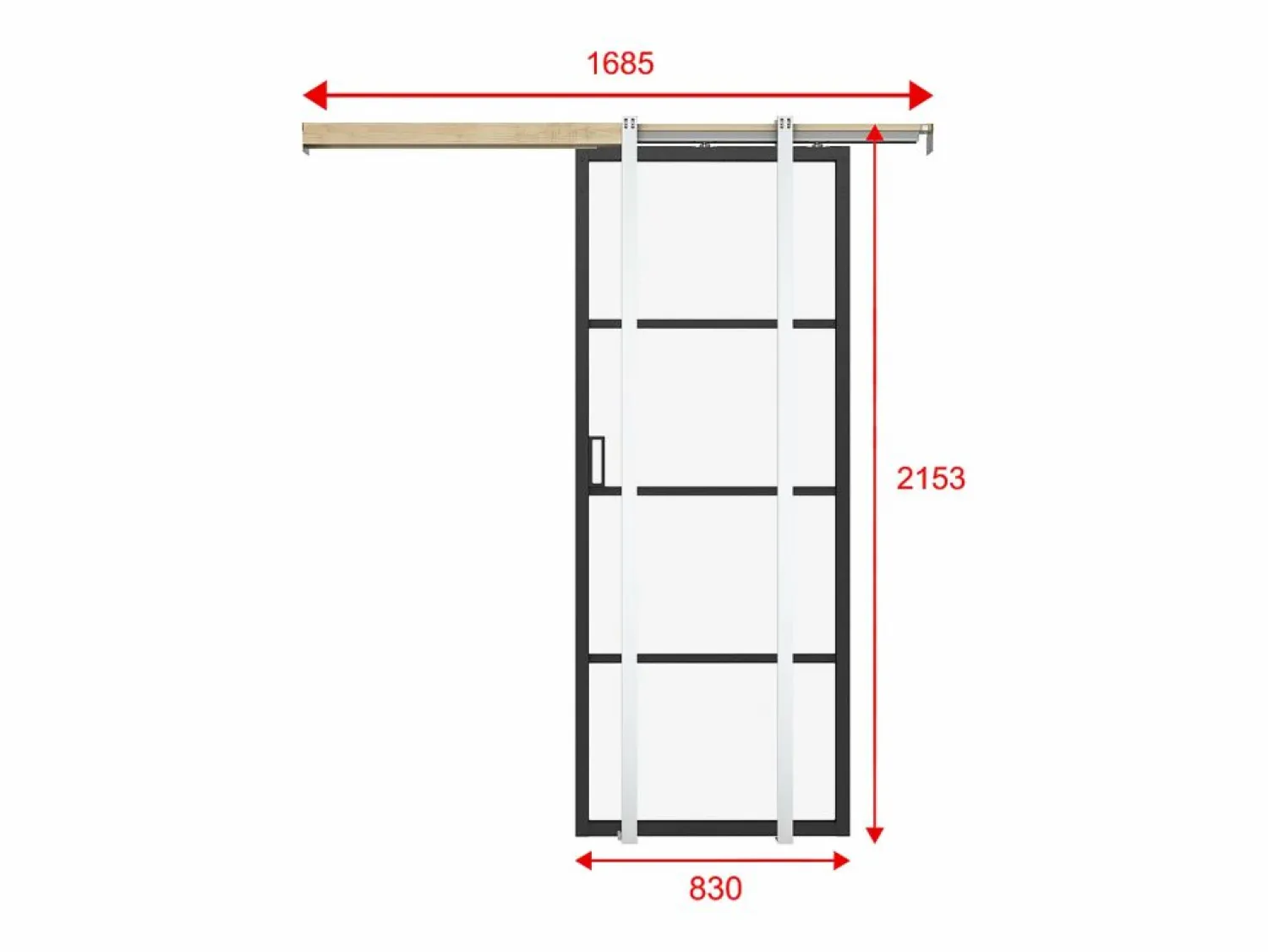 Vente-unique Puerta corredera empotrable vidrio templado esmerilado y aluminio Alt. 205 x Ancho 83 cm SINCA II