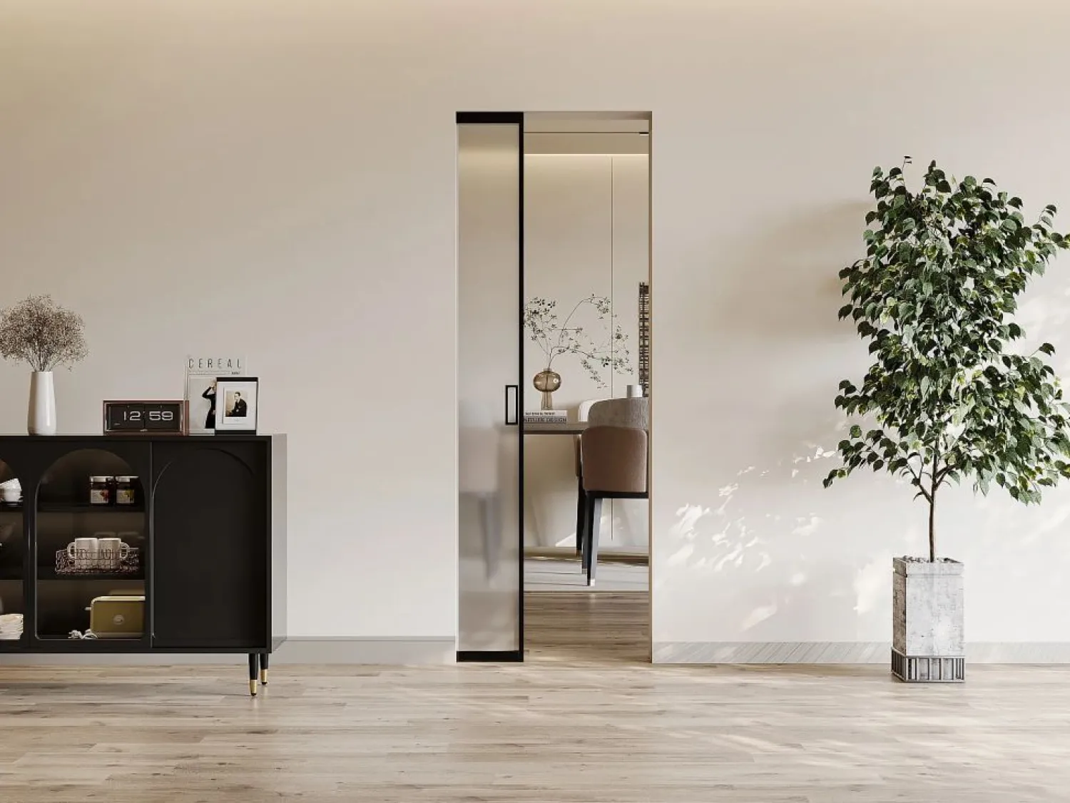 Vente-unique Puerta corredera empotrable - cristal templado esmerilado - Alt. 205 x L93 cm - LINCI II Negro