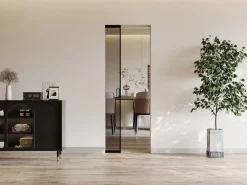 Vente-unique Puerta corredera empotrada - vidrio templado ahumado - Alt. 205 x L63 cm - LINCI II Negro