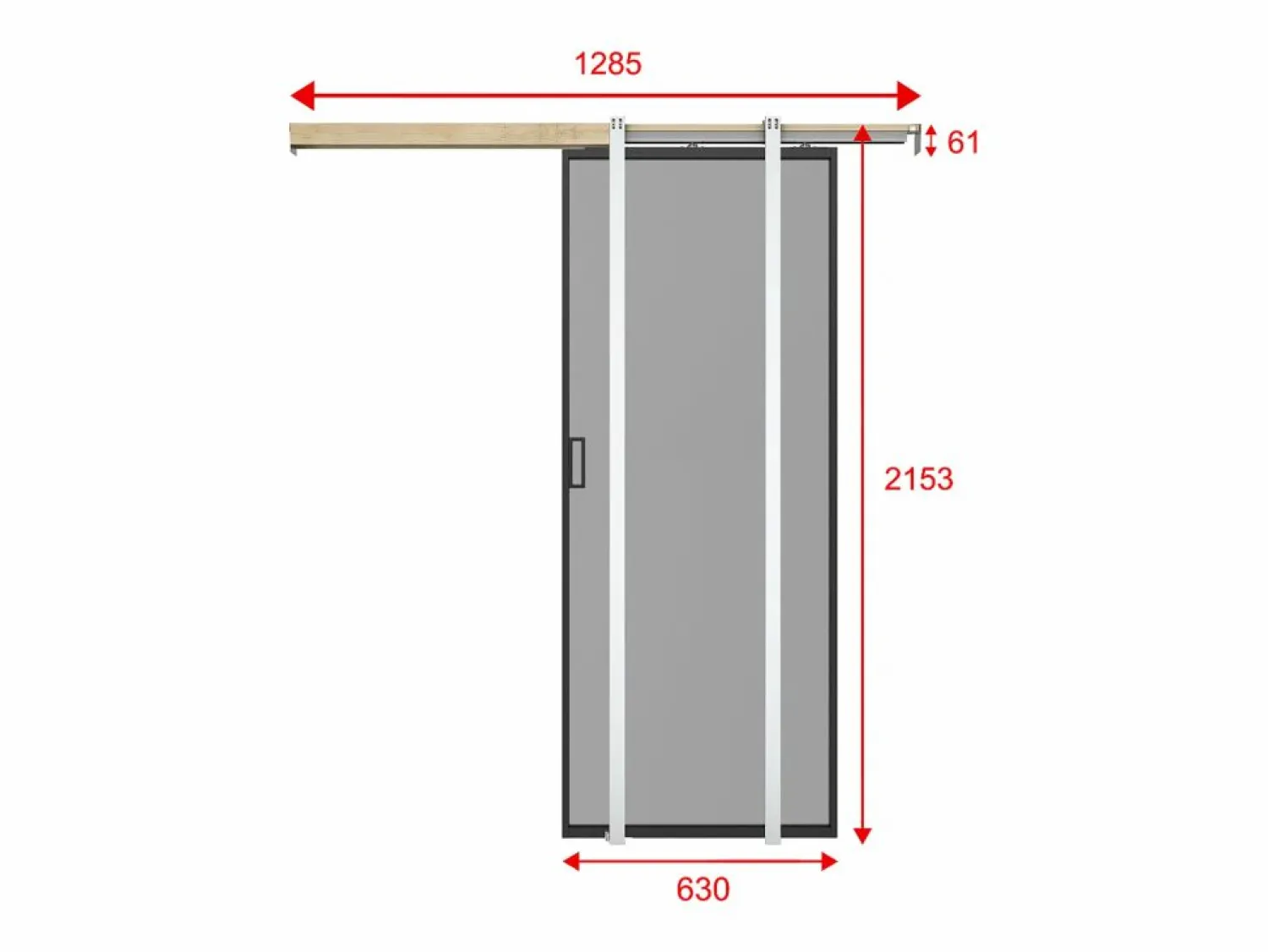 Vente-unique Puerta corredera empotrada - vidrio templado ahumado - Alt. 205 x L63 cm - LINCI II Negro