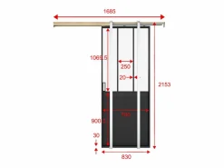 Vente-unique Puerta corredera estilo taller en sistema de empotrado, vidrio templado, Alt. 205 x Ancho 83 cm, ARTISTO II