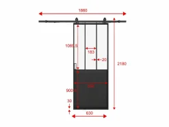 Outlet Vente-unique Puerta corredera estilo taller con riel Alt. 205 x Ancho 63 cm, vidrio transparente, ARTISTO II Negro