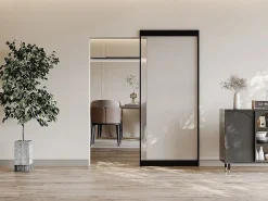 Discount Vente-unique Puerta corredera invisible en aluminio y cristal templado traslúcido - 93 x 210 cm - TORIPA Negro