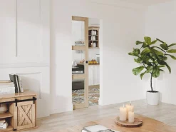 Vente-unique Puerta corredera sistema de empotrar con 3 ventanas, L63 cm, Vidrio templado, ACOSTA II Color natural claro