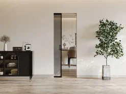 Vente-unique Puerta corredera sistema de empotramiento - vidrio templado ahumado - Alt. 205 x Ancho 73 cm - LINCI II