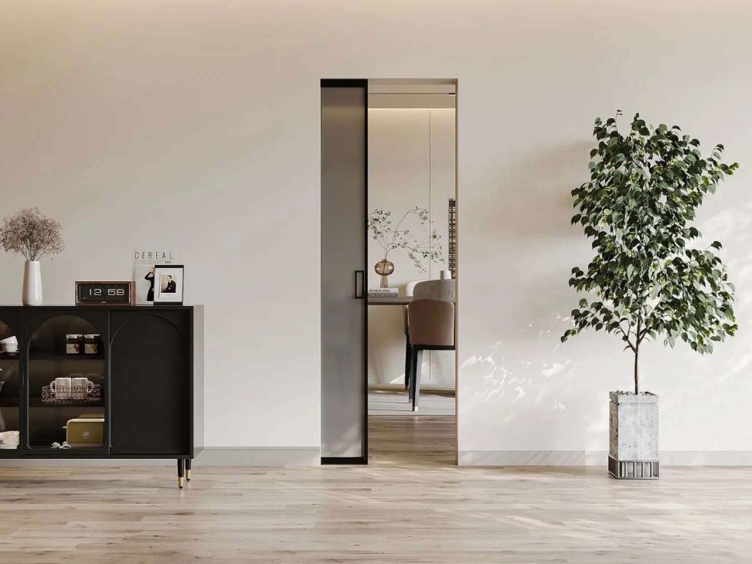 Vente-unique Puerta corredera sistema de empotramiento - vidrio templado ahumado - Alt. 205 x Ancho 73 cm - LINCI II
