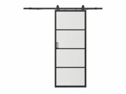 Vente-unique Puerta corredera vista aluminio y vidrio transparente - Alt. 205 x L63 cm - SINCA II Negro