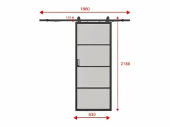 Online Vente-unique Puerta corredera vista aluminio y vidrio esmerilado - Alt. 205 x L63 cm - SINCA II Negro