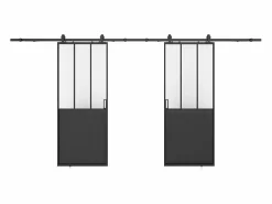 Hot Vente-unique Puerta corredera vista doble con riel de vidrio templado 2 x Alt. 205 x L93 cm, ARTISTO II Negro