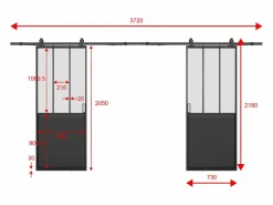 Online Puerta corredera vista doble de vidrio esmerilado 2 x Alt. 205 x Ancho 73 cm, ARTISTO II Puerta Corredera