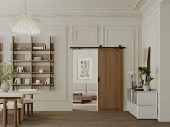 Best Vente-unique Puerta corredera vista en MDF y madera natural oscura - H205 x L73 cm - SANDORA Color natural oscuro