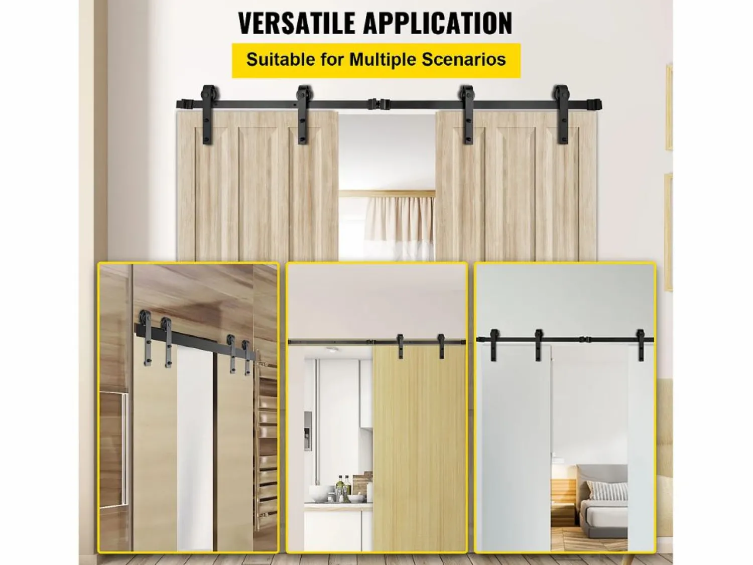 New Puerta Corrediza SucceBuy Kit de Herrajes para Puertas de Granero de Acero al Carbono de 11 Pies para Puertas Dobles Negro