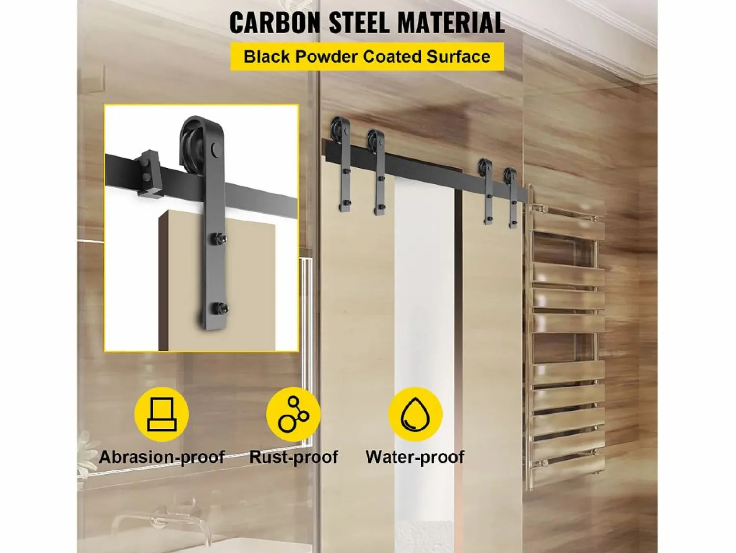 New Puerta Corrediza SucceBuy Kit de Herrajes para Puertas de Granero de Acero al Carbono de 11 Pies para Puertas Dobles Negro