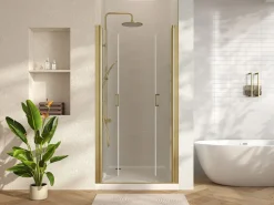 Shower & Design Puerta de ducha batiente dorada, 70 x 195 x 1,92 cm, vidrio y metal, SARASOTA