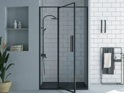 Best Puerta de ducha corredera mate estilo industrial, 120 x 195 cm, TORONI Mampara De Ducha