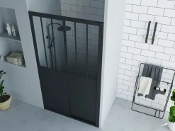 Shower & Design Puerta de ducha corredera mate estilo taller, 140 x 195 cm, URBANIK