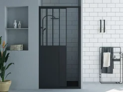 Clearance Puerta de ducha corredera negra estilo atelier, mampara de ducha, 100 x 195 cm, URBANIK Mampara De Ducha