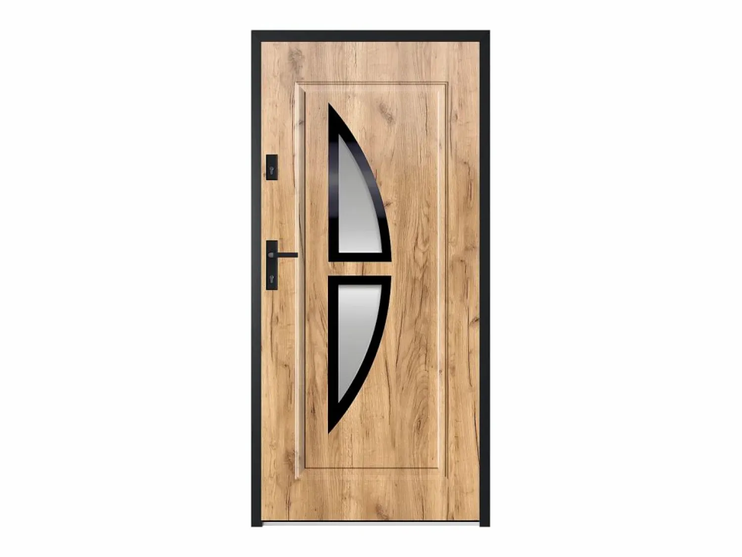 Vente-unique Puerta de entrada COVAS en acero vitrificado y acero inoxidable, Al. 207 x An. 100 cm, efecto roble, apertura a la derecha. Color natural claro