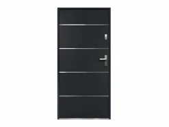 Vente-unique Puerta de entrada de acero y inox Alt. 207 x Ancho 100 cm antracita se abre hacia la izquierda NAXARA
