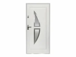 Sale Vente-unique Puerta de entrada de acero vidriado COVAS con detalles en acero inoxidable, Al. 207 x An. 100 cm, blanca, apertura a la derecha Blanco