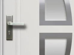 Sale Vente-unique Puerta de entrada de acero vidriado COVAS con detalles en acero inoxidable, Al. 207 x An. 100 cm, blanca, apertura a la derecha Blanco