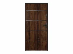 Online Vente-unique Puerta de entrada de acero macizo y acero inoxidable Alt. 207 x L100 cm natural oscuro apertura izquierda NAXARA Color natural oscuro