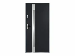 Puerta de entrada de acero acristalada con inox Alt. 207 x Ancho 100 cm antracita se abre hacia la derecha BRAGA Puerta De Entrada
