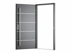 Vente-unique Puerta de entrada de acero macizo e inoxidable Alt.207 x An. 100 cm antracita Apertura derecha - LUSADA