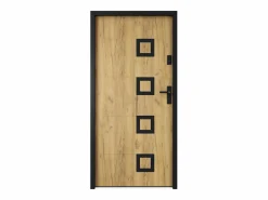 Vente-unique Puerta de entrada de acero con moldura de acero inoxidable, 207 x 100 cm, efecto roble - apertura a la izquierda - TIFANA