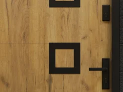 Vente-unique Puerta de entrada de acero con moldura de acero inoxidable, 207 x 100 cm, efecto roble - apertura a la izquierda - TIFANA