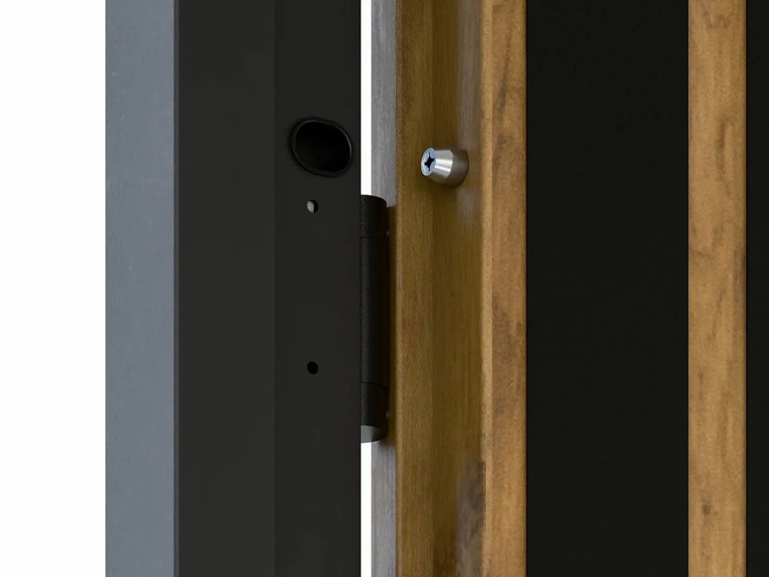 Outlet Vente-unique Puerta de entrada de acero Alt. 207 x L100 cm - Madera y negro - empuje izquierdo - COBRITA Color natural claro