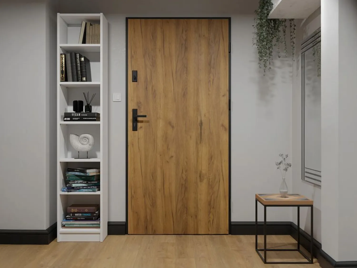 Outlet Vente-unique Puerta de entrada de acero Alt. 207 x L100 cm - Madera y negro - empuje izquierdo - COBRITA Color natural claro