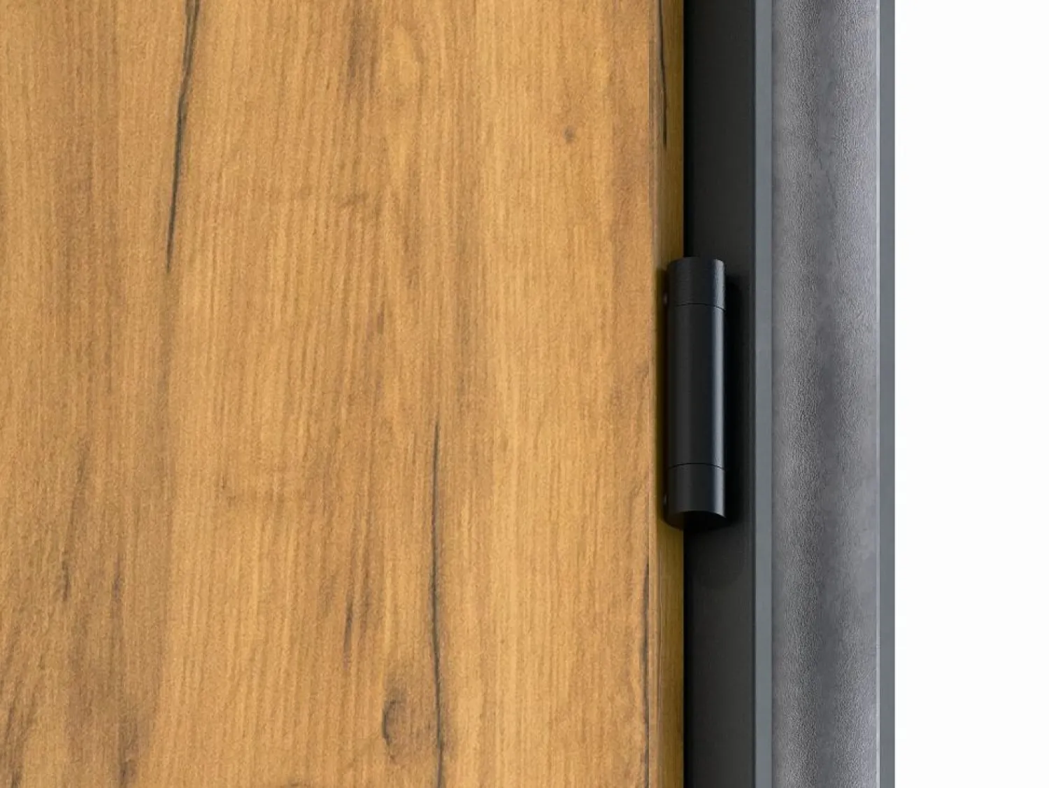 Outlet Vente-unique Puerta de entrada de acero Alt. 207 x L100 cm - Madera y negro - empuje izquierdo - COBRITA Color natural claro