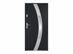 Vente-unique Puerta de entrada de acero acristalada con inox Alt. 207 x Ancho 100 cm antracita se abre hacia la derecha TROFA