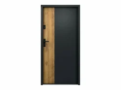 Best Vente-unique Puerta de entrada de acero Alt. 207 x L100 cm - Negro y madera - apertura derecha - MABENA Color natural claro