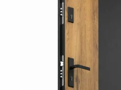 Best Vente-unique Puerta de entrada de acero Alt. 207 x L100 cm - Negro y madera - apertura derecha - MABENA Color natural claro