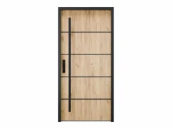 Outlet Vente-unique Puerta de entrada de acero macizo e inoxidable Alt.207 x An. 100 cm efecto roble Apertura derecha - LUSADA Color natural claro