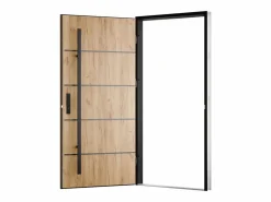 Outlet Vente-unique Puerta de entrada de acero macizo e inoxidable Alt.207 x An. 100 cm efecto roble Apertura derecha - LUSADA Color natural claro