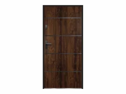 Online Vente-unique Puerta de entrada de acero sólido y acero inoxidable Alt. 207 x L100 cm natural oscuro abriendo hacia la derecha NAXARA Color natural oscuro
