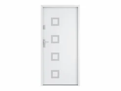 Outlet Vente-unique Puerta de entrada de acero con acero inoxidable, 207 x 100 cm, color , apertura a la derecha, TIFANA Blanco