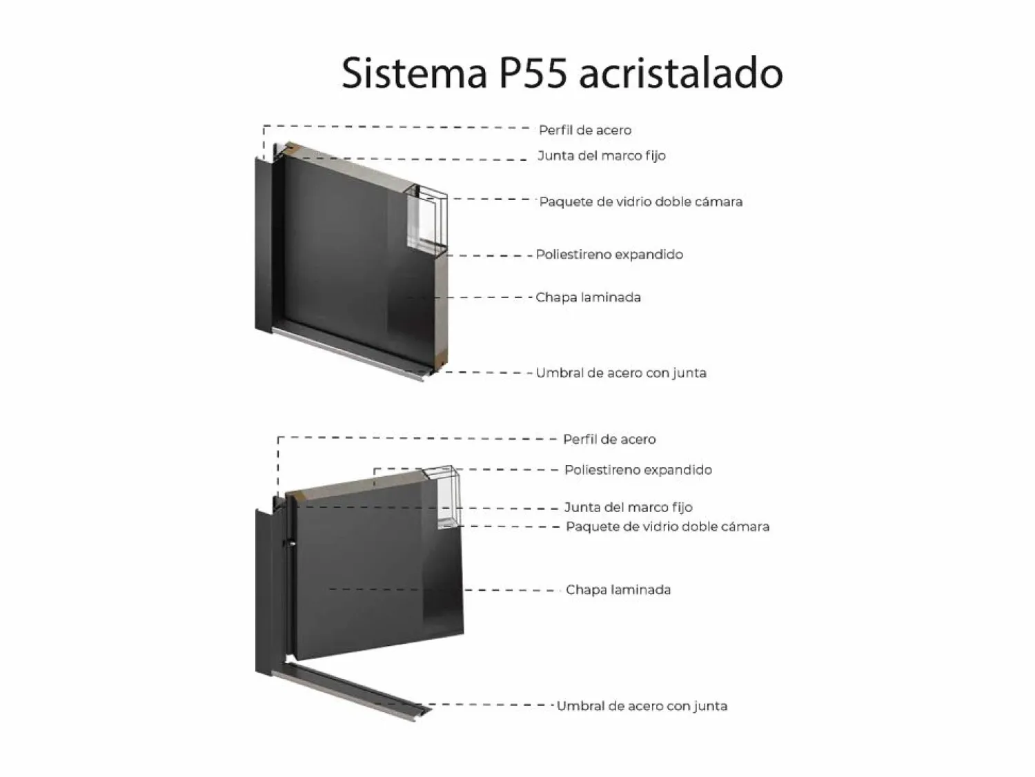 Vente-unique Puerta de entrada de acero y acero inoxidable Alt. 207 x L100 cm antracita ahumado apertura derecha BRAGA
