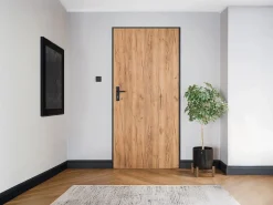 Vente-unique Puerta de entrada de acero macizo e inoxidable Alt.207 x An. 100 cm efecto roble Apertura izquierda, LUSADA