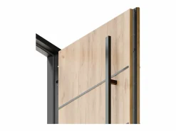 Vente-unique Puerta de entrada de acero macizo e inoxidable Alt.207 x An. 100 cm efecto roble Apertura izquierda, LUSADA