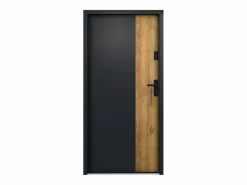 Vente-unique Puerta de entrada de acero Alt. 207 x L100 cm - Negro y madera - apertura a la izquierda - MABENA